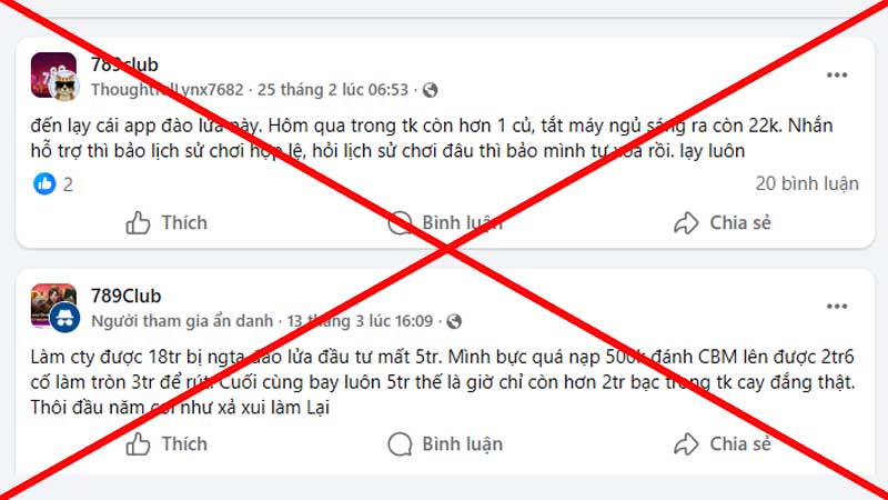 Những bài tố giác 789 Club vô căn cứ
